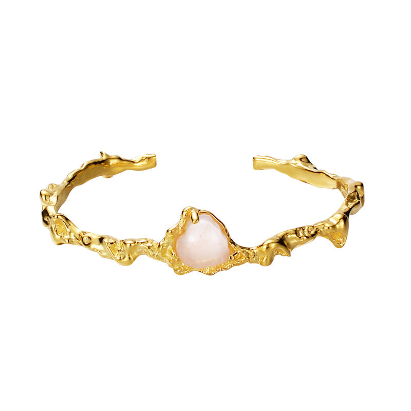 Agate Heart Crumpled Open Bangle B1050