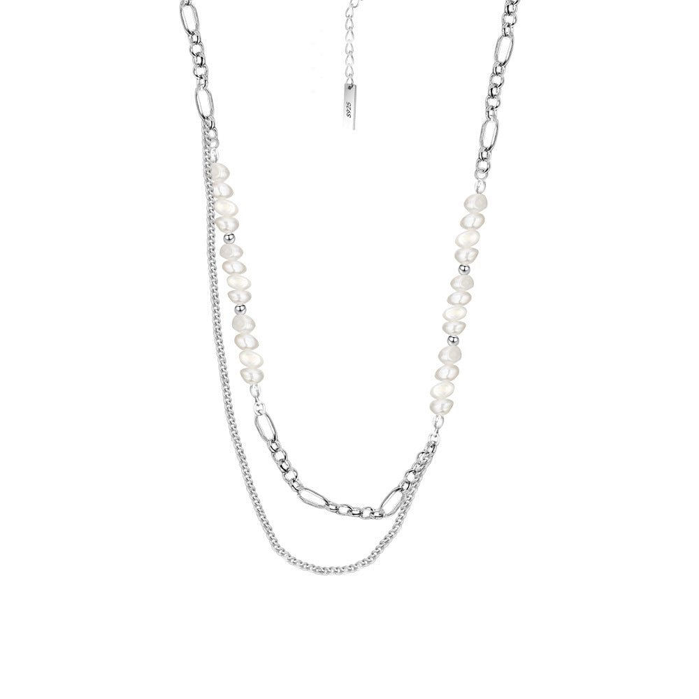 Elongated Figaro Chain Baroque Pearl Necklace N1036