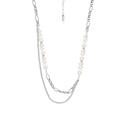 Elongated Figaro Chain Baroque Pearl Necklace N1036