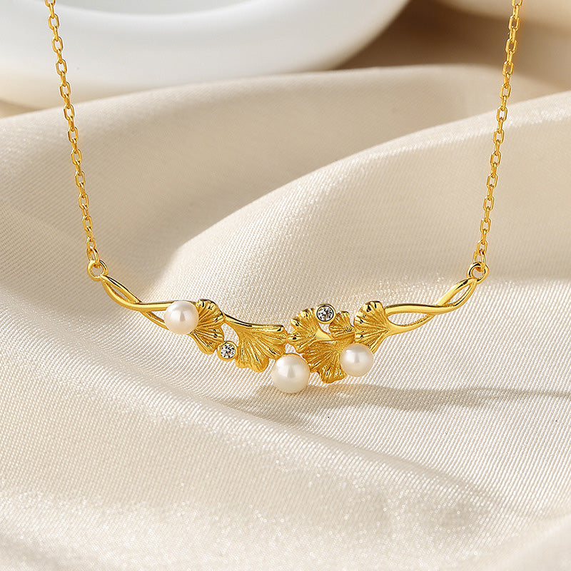 Freshwater Pearl Ginkgo Posy Necklace PN1006