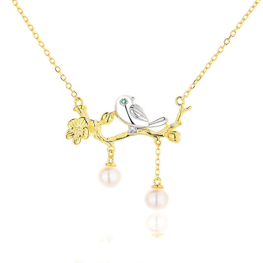 Freshwater Pearl  Bird on a Twig Necklace PN1029