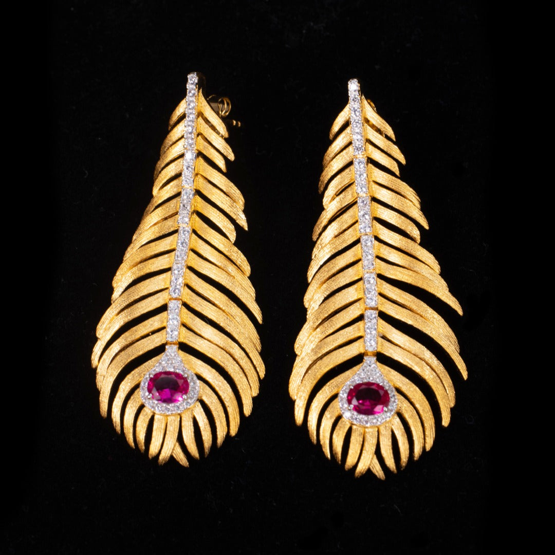 Boucles D'oreilles Longues Feuille De Pin 6162