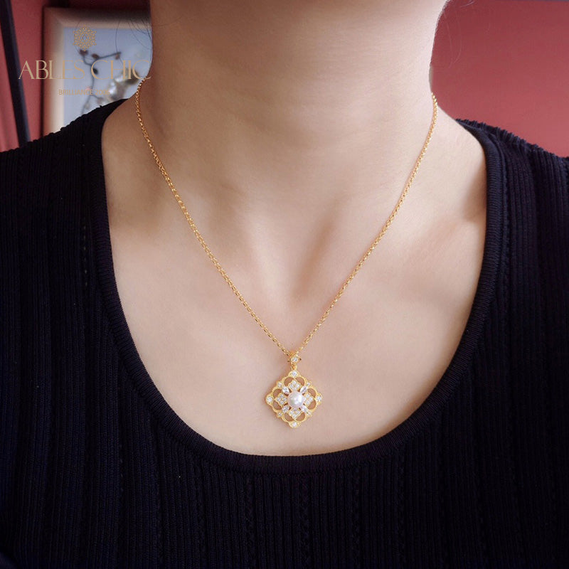Akoya Pearl Clover Necklace 6186