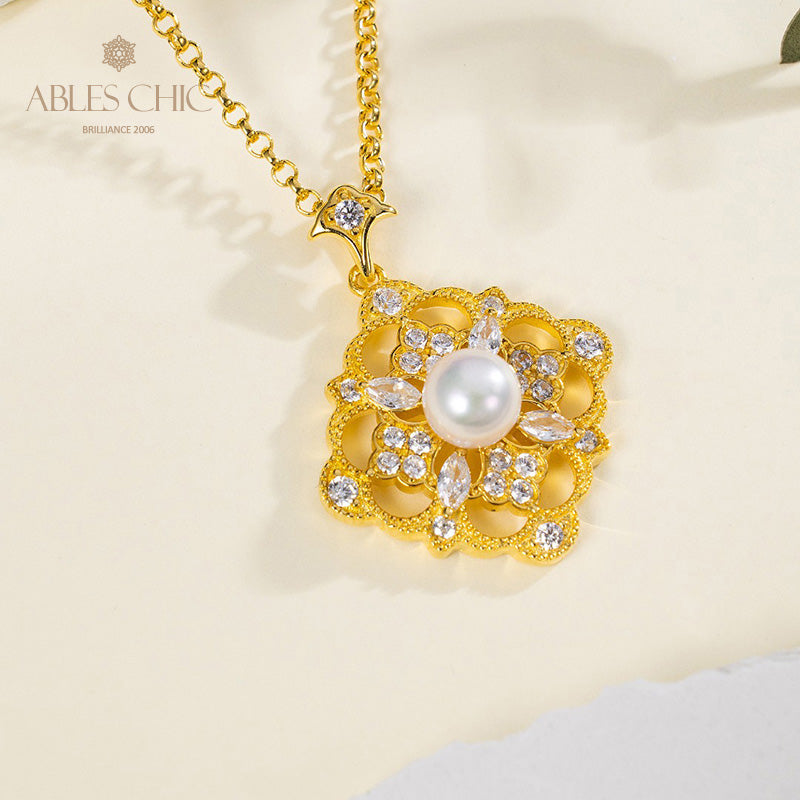 Akoya Pearl Clover Necklace 6186
