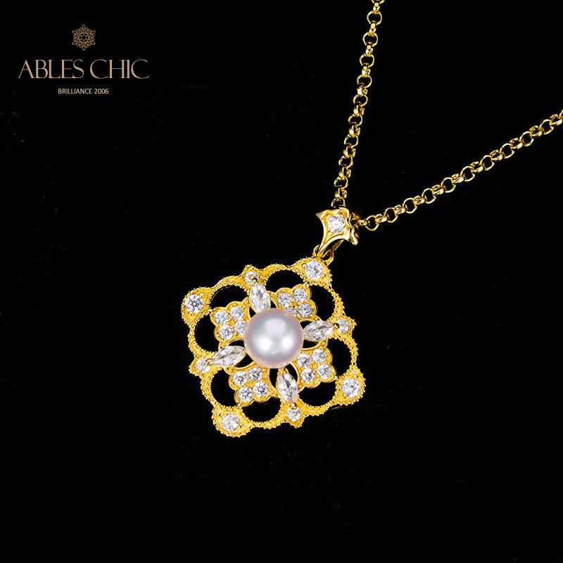Akoya Pearl Clover Necklace 6186