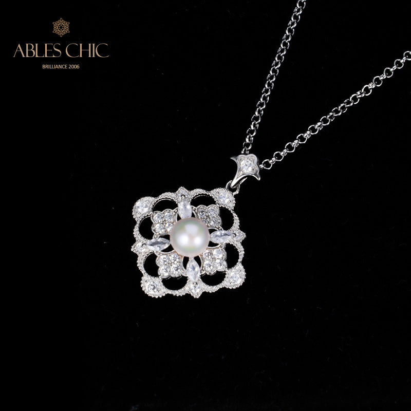 Akoya Pearl Clover Necklace 6186