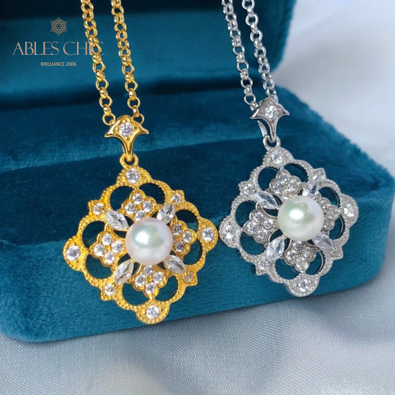 Akoya Pearl Clover Necklace 6186