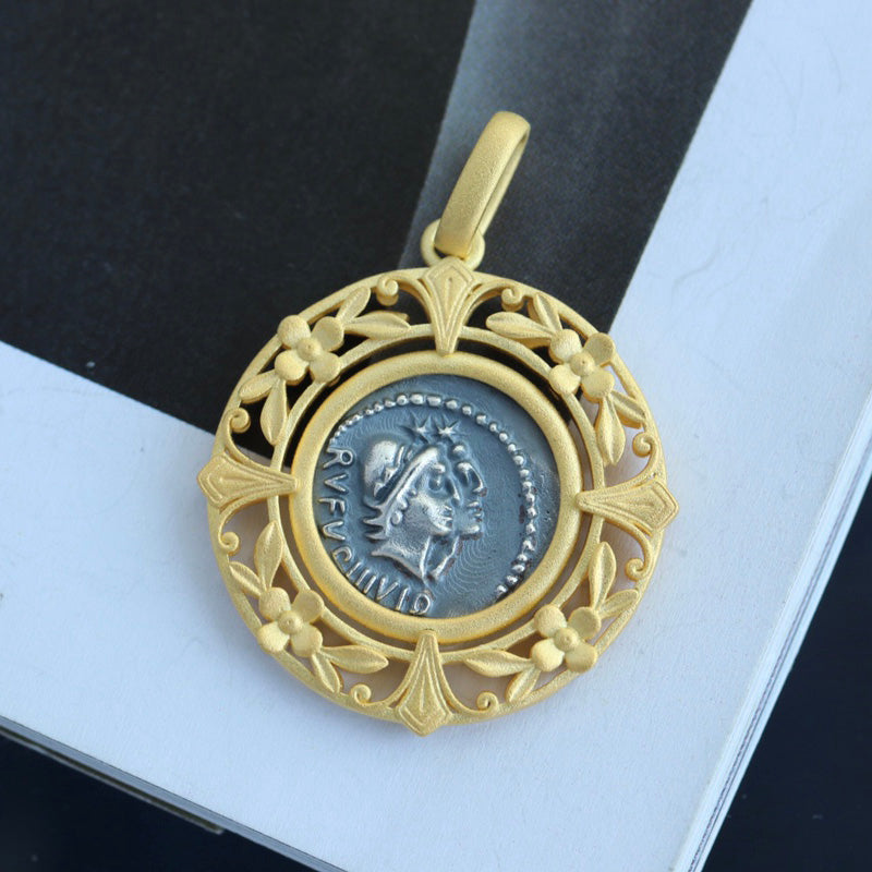 Greek Coin Floral Pendant 6290