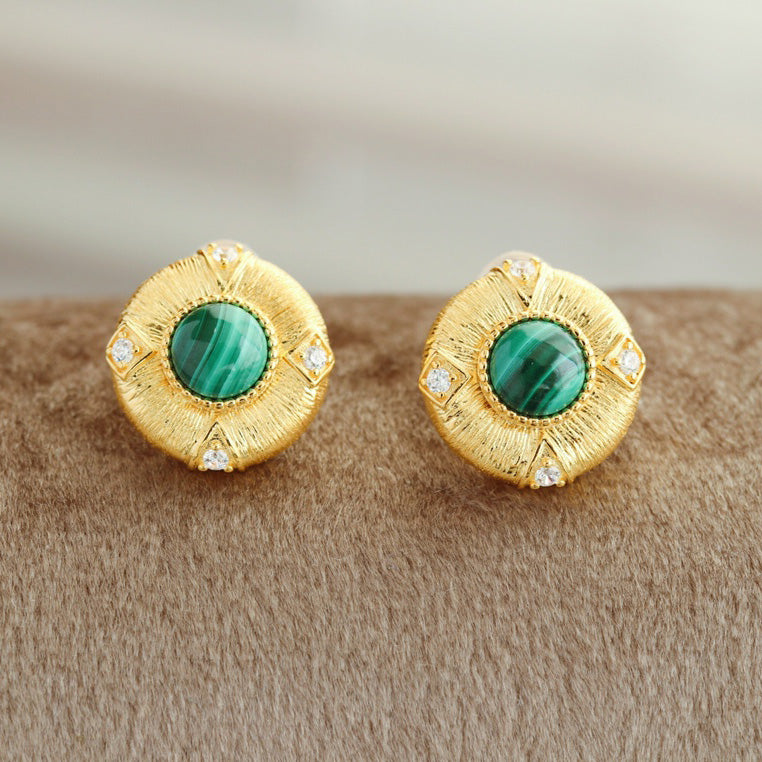 Boucles d'oreilles soyeuses malachite 6293