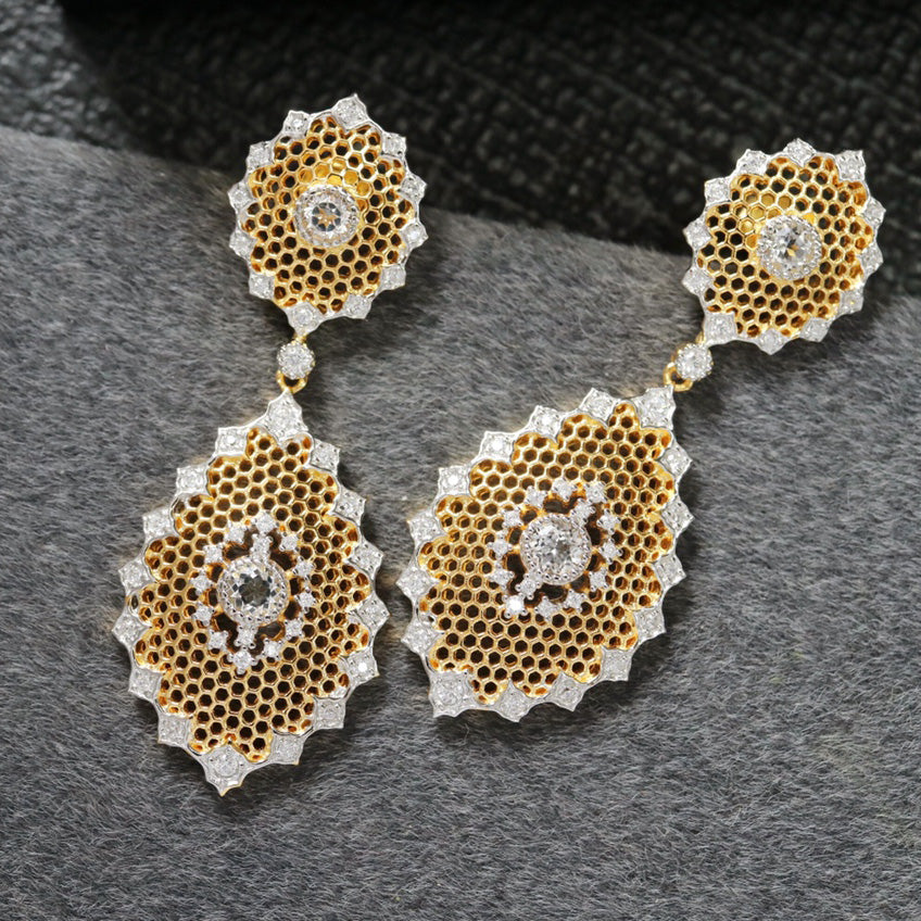 Honeycomb Floral Topaz Earrings 6297