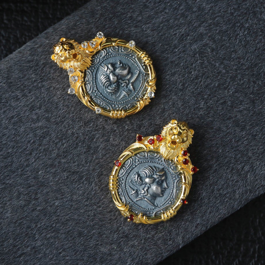 Lion Frame Roman Coin Pendant 6339