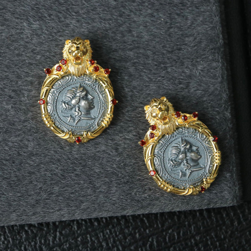 Lion Frame Roman Coin Pendant 6339