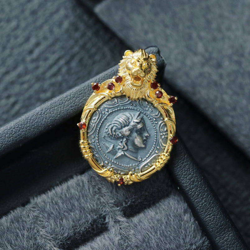 Lion Frame Roman Coin Pendant 6339
