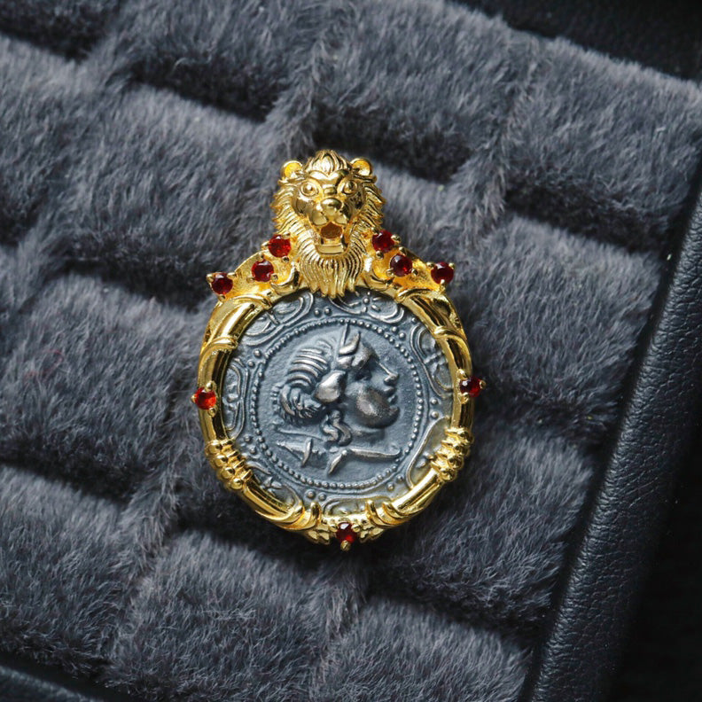 Lion Frame Roman Coin Pendant 6339