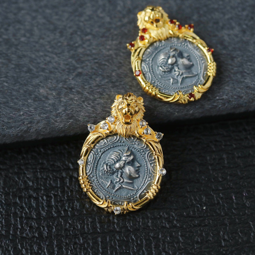 Lion Frame Roman Coin Pendant 6339