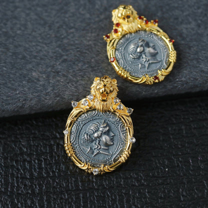 Lion Frame Roman Coin Pendant 6339