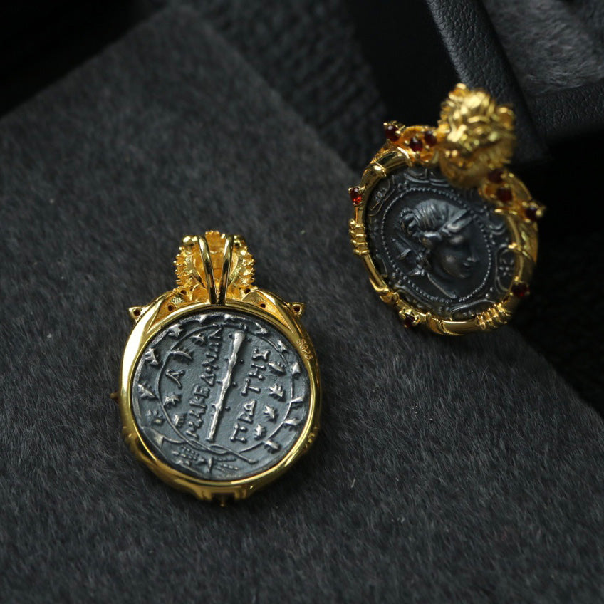 Lion Frame Roman Coin Pendant 6339
