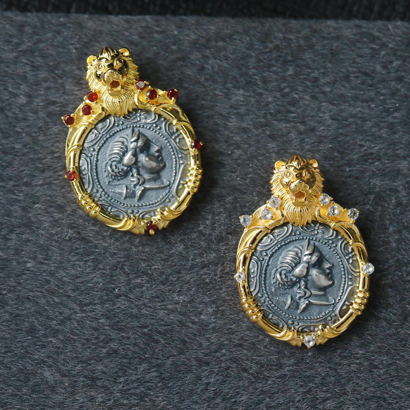 Lion Frame Roman Coin Pendant 6339