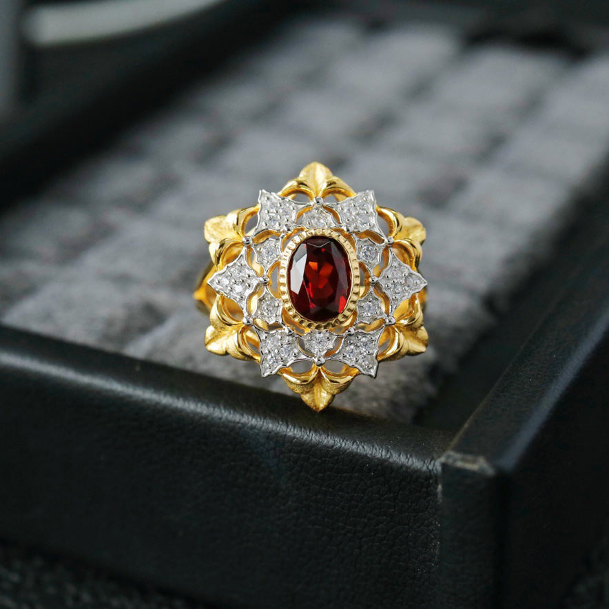 Garnet Floral Fretwork Ring 6364