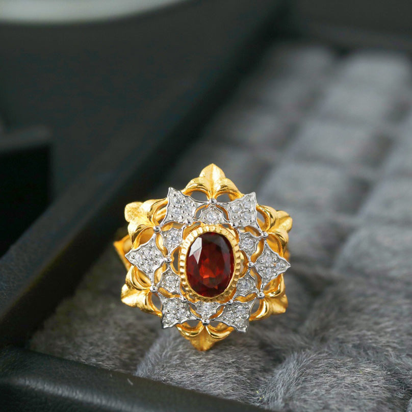 Garnet Floral Fretwork Ring 6364