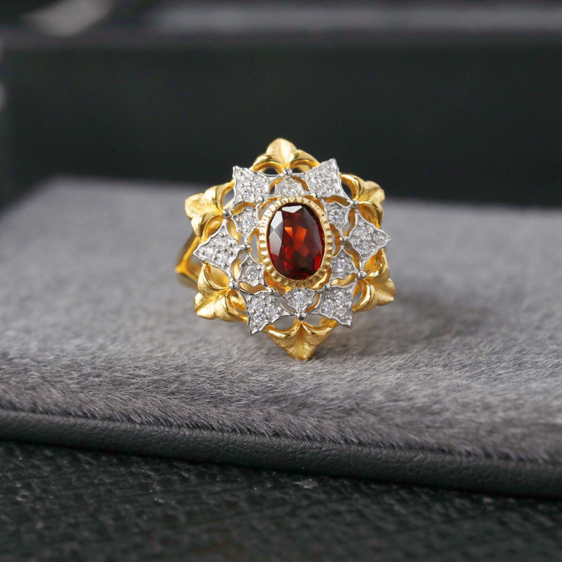 Garnet Floral Fretwork Ring 6364