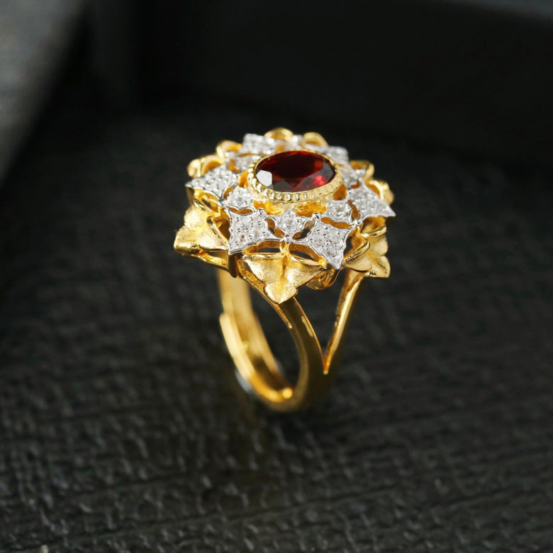 Garnet Floral Fretwork Ring 6364