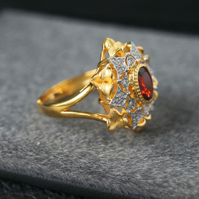 Garnet Floral Fretwork Ring 6364