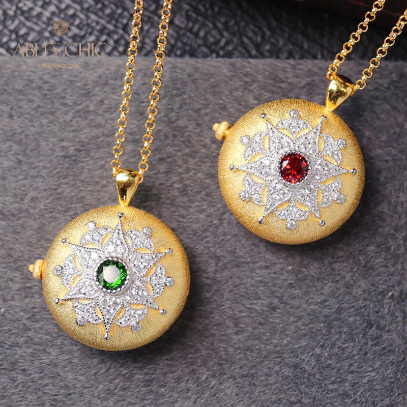 Floral Gem Locket Necklace 6397