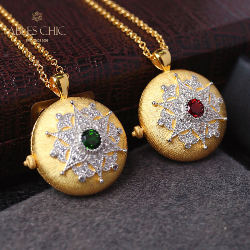 Floral Gem Locket Necklace 6397