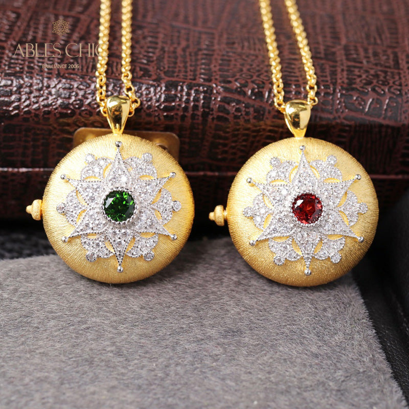 Floral Gem Locket Necklace 6397