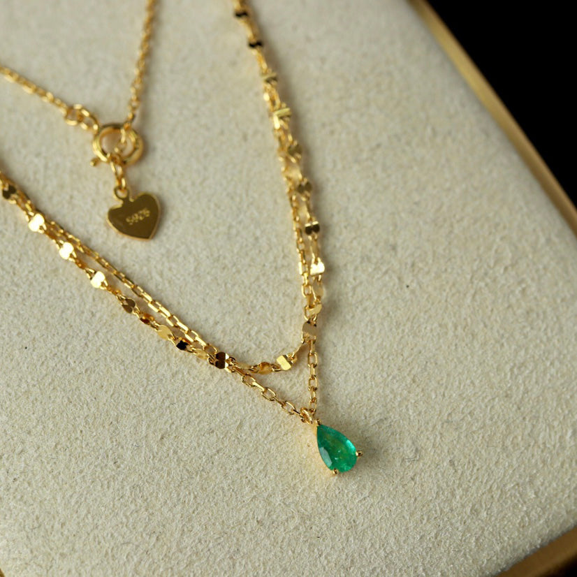 Natural Emerald Teardrop Necklace 6415