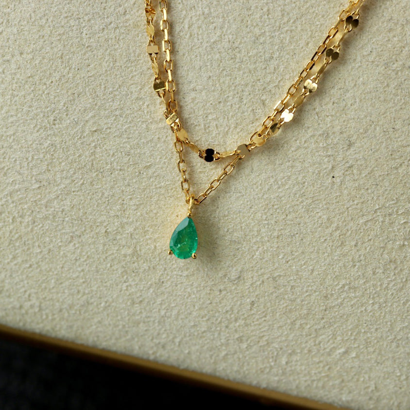 Natural Emerald Teardrop Necklace 6415