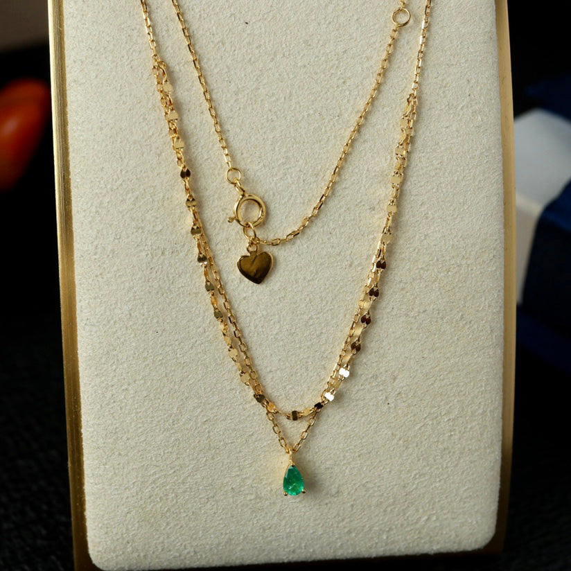 Natural Emerald Teardrop Necklace 6415