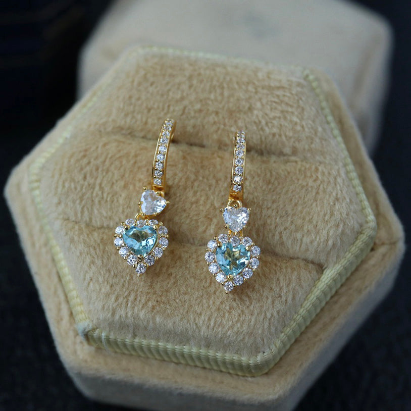Natural Aquamarine Hearts Earrings 6435