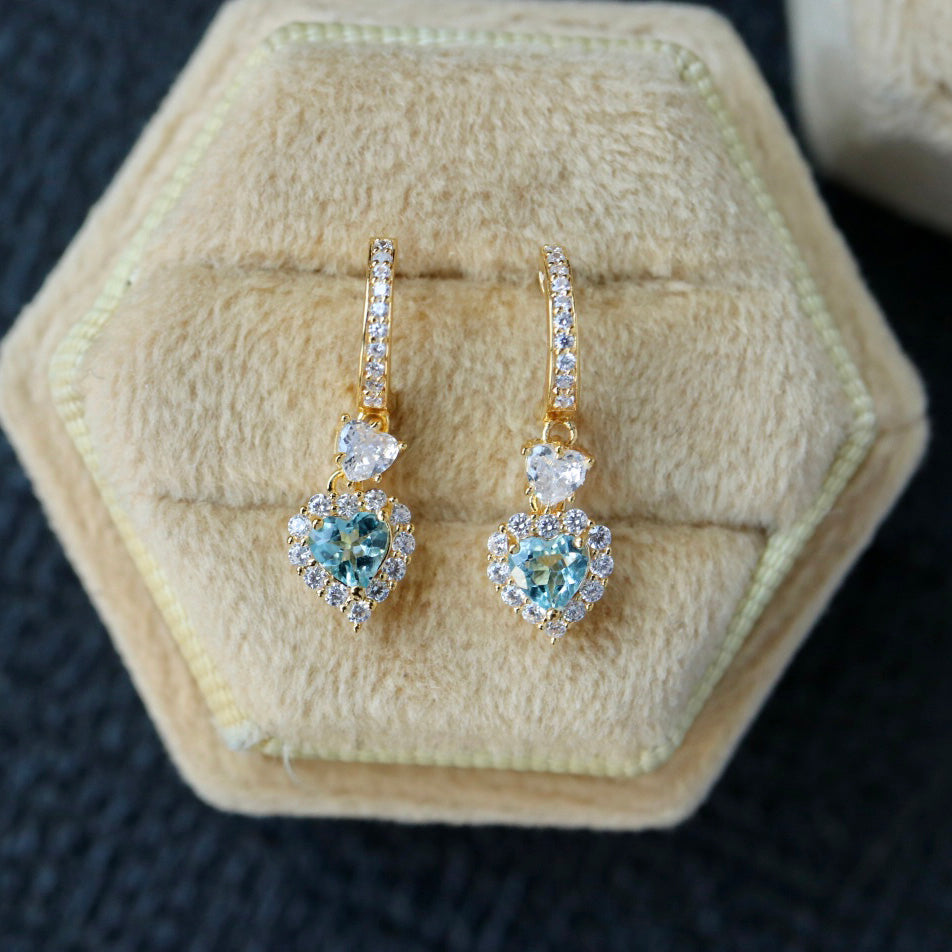 Natural Aquamarine Hearts Earrings 6435