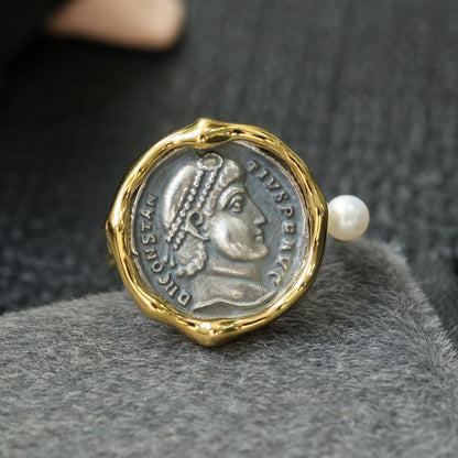 Greek Coin Wavy Ring 6447