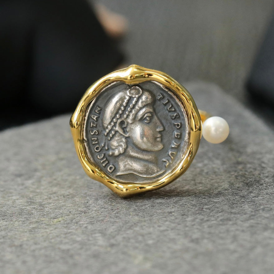 Greek Coin Wavy Ring 6447