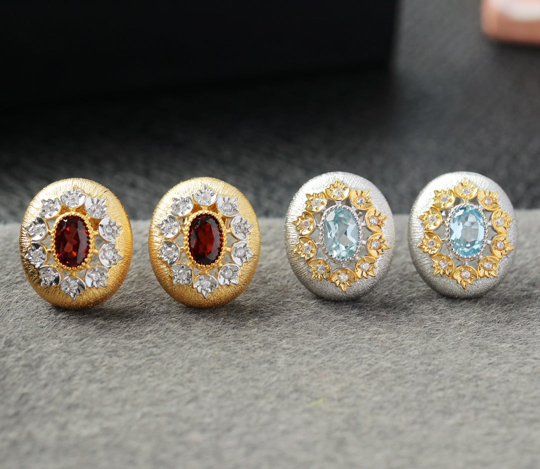 Floral Fretwork Oval Earrings 6452