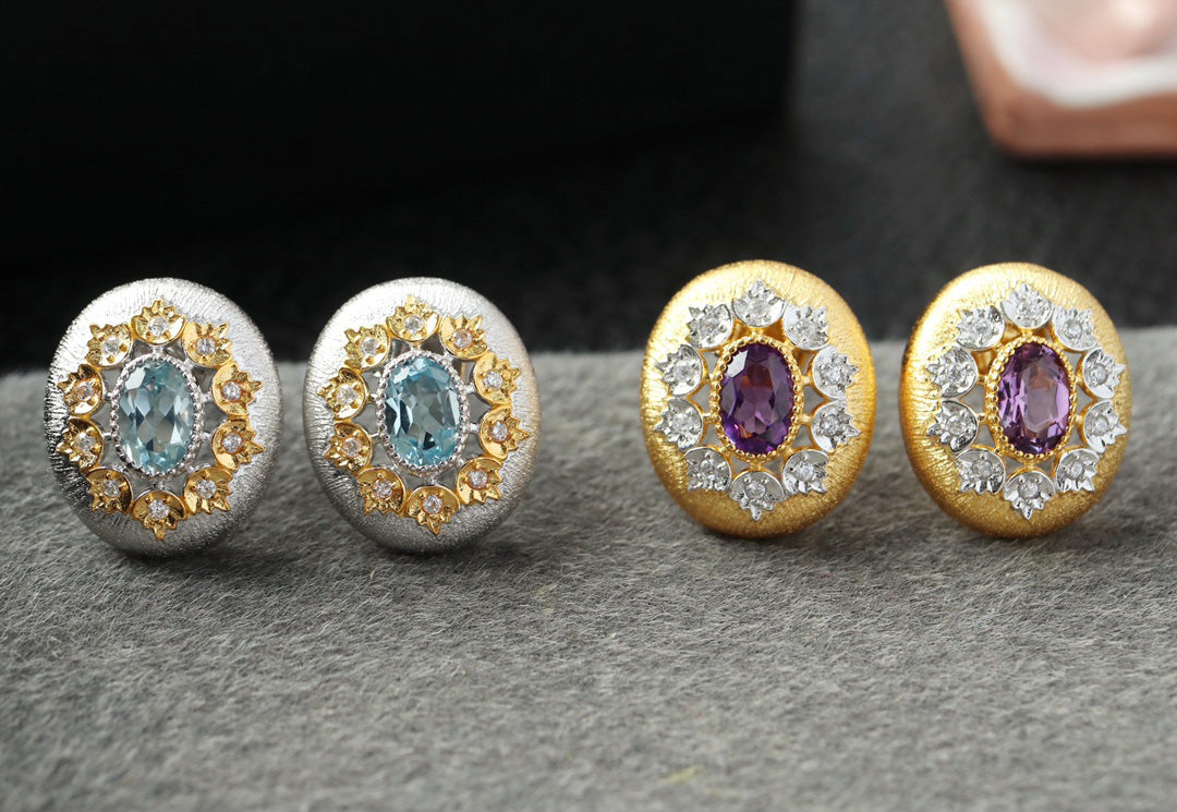 Floral Fretwork Oval Earrings 6452