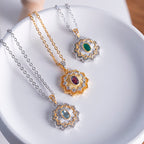 Floral Fretwork Gemstone Necklace 6474