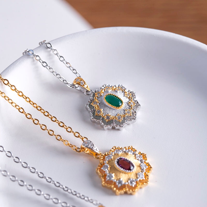 Floral Fretwork Gemstone Necklace 6474