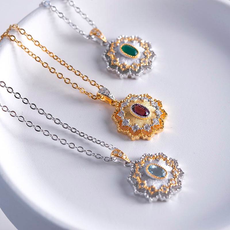 Floral Fretwork Gemstone Necklace 6474