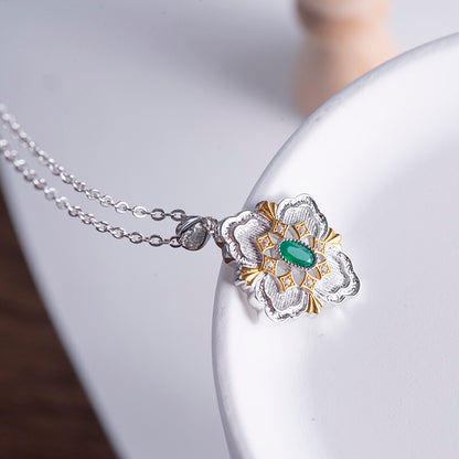 Fretwork Clover Gemstone Necklace 6475