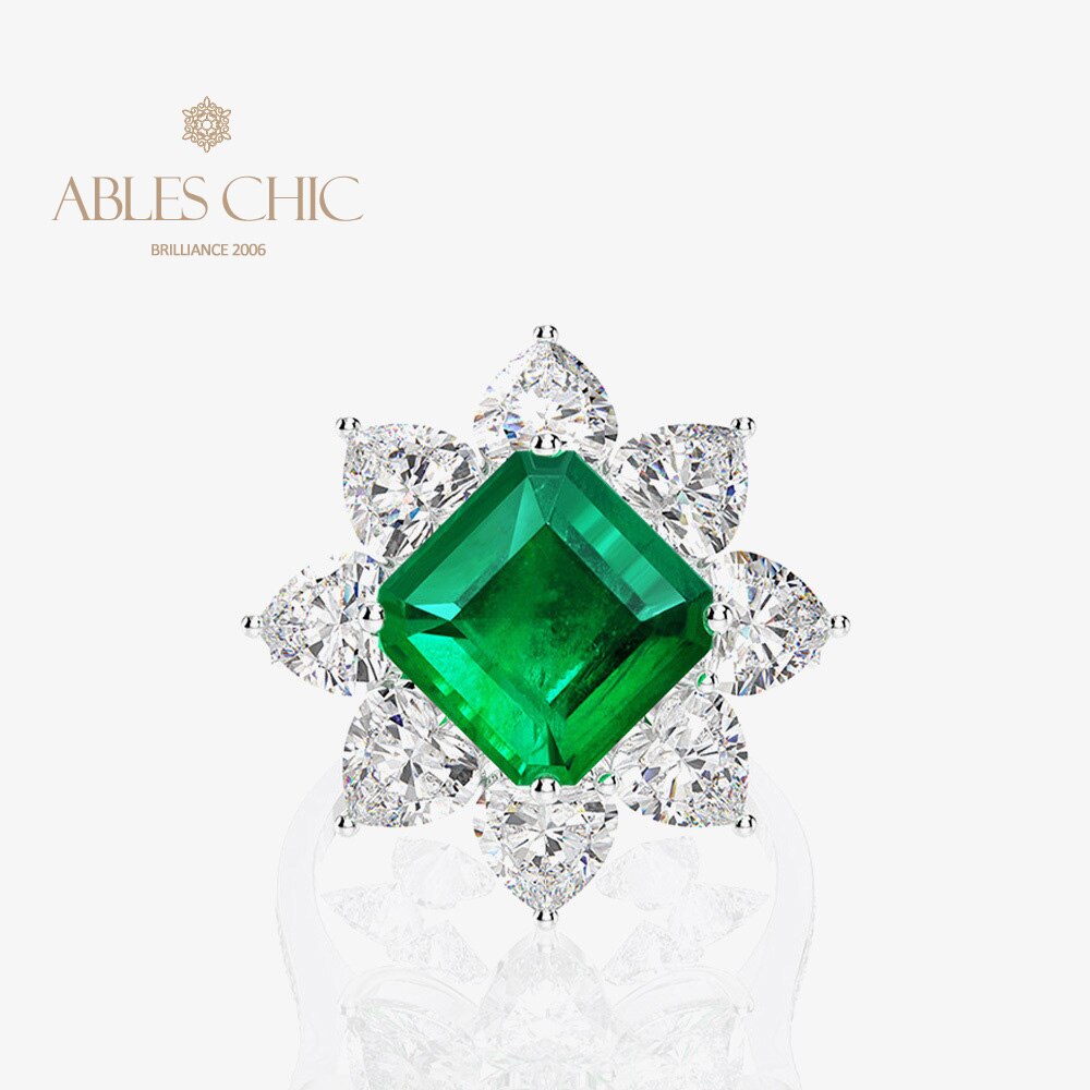 Lab Emerald Flower Ring R0883