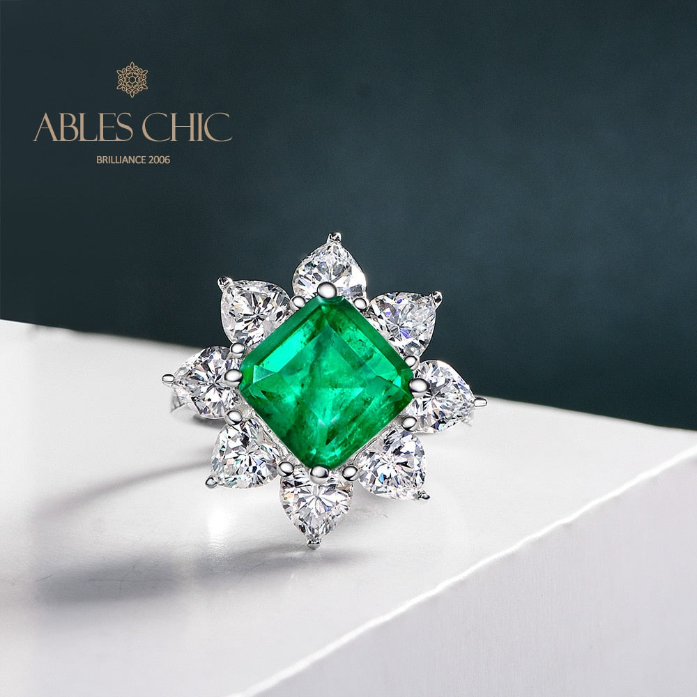 Lab Emerald Flower Ring R0883