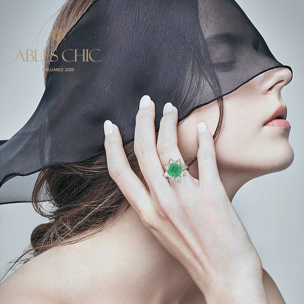 Lab Emerald Flower Ring R0883