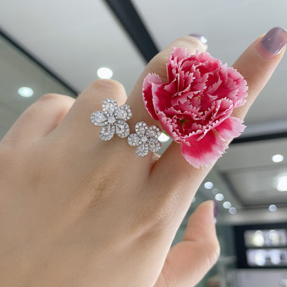 Paved Flowers Open Ring R1378