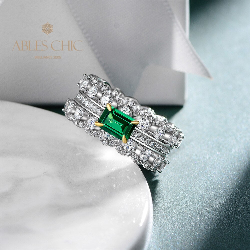 Emerald 3 Rows Cocktail Ring R1380