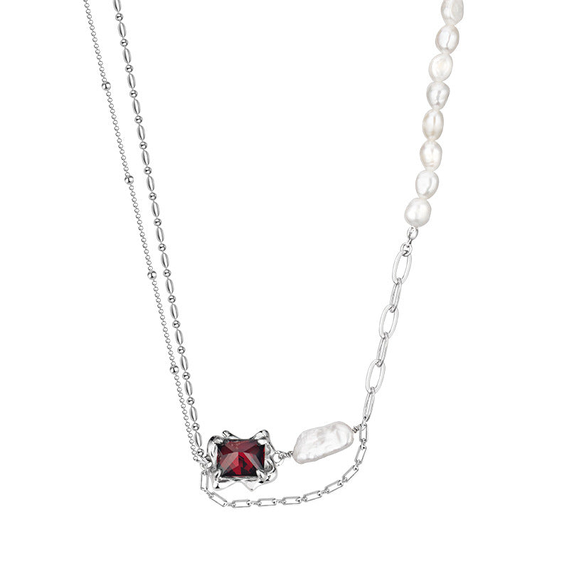 Baroque Pearls Ruby CZ Necklace N1040