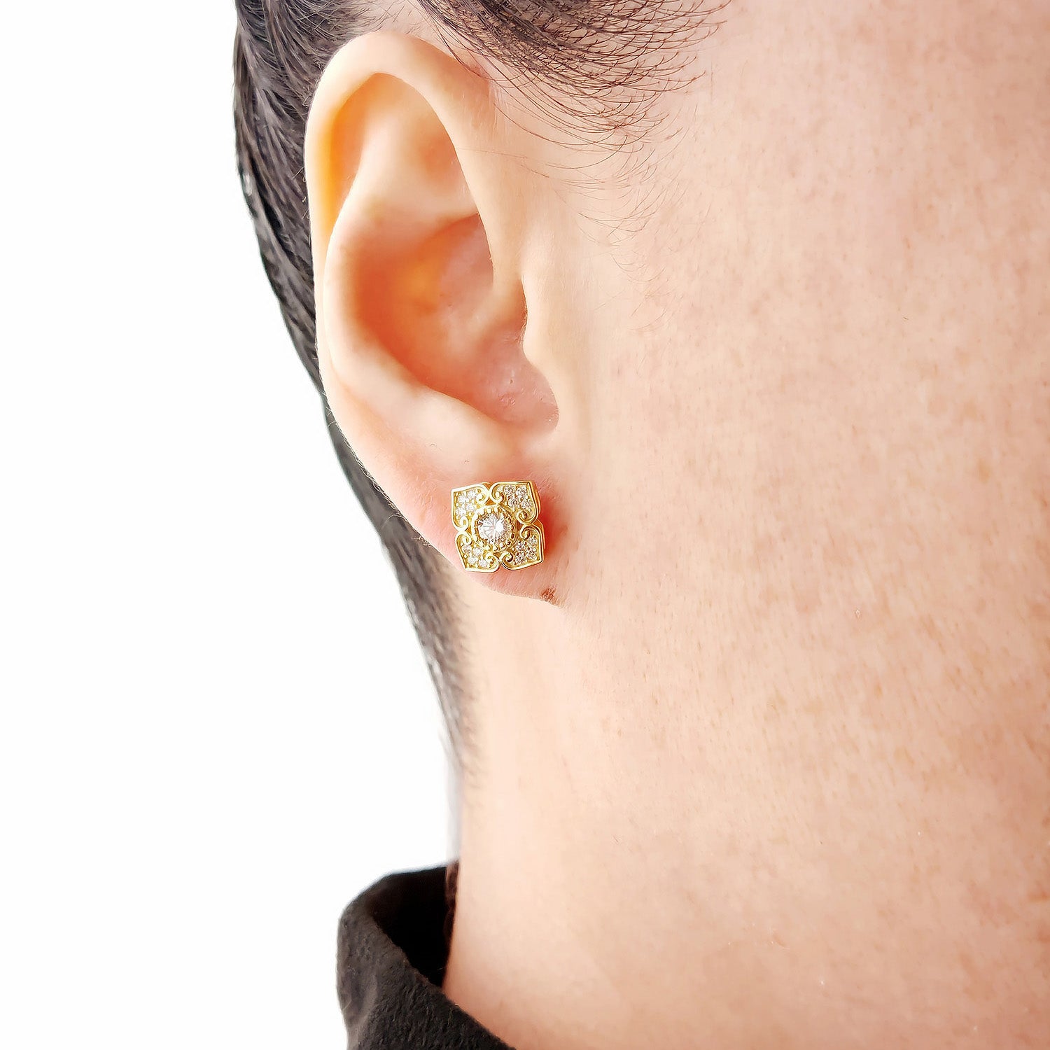 Vintage Quatrefoil Moissanite Studs